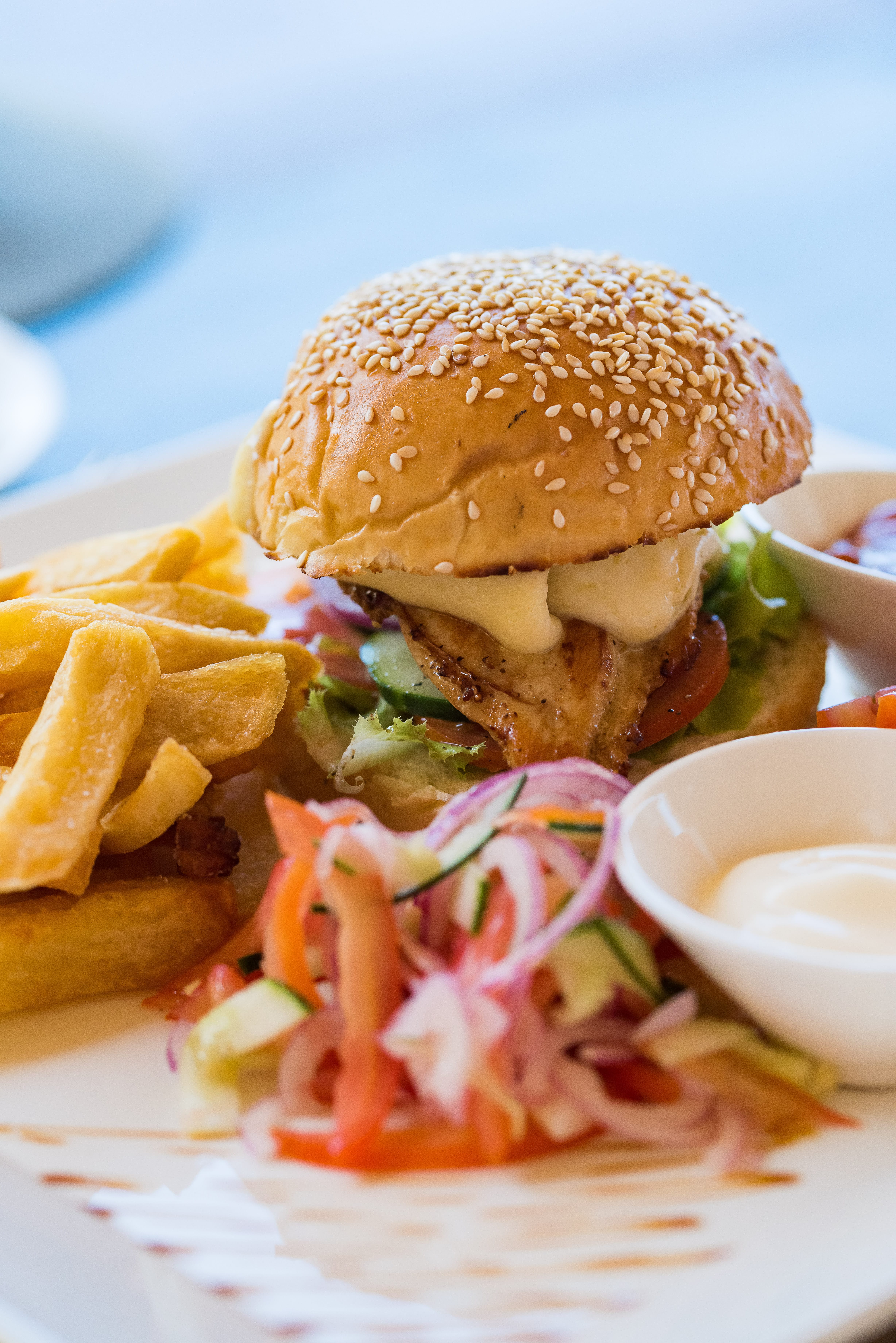 a burger with fries