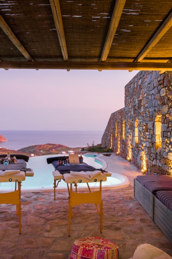 a room with a table and chairs