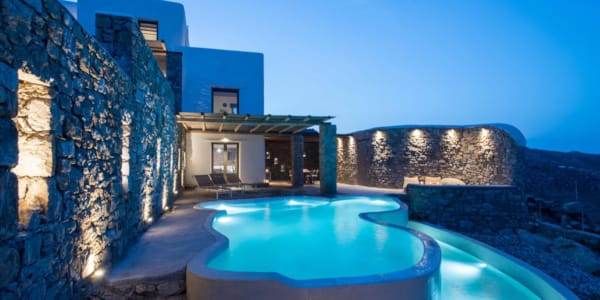 a swimming pool in a stone building