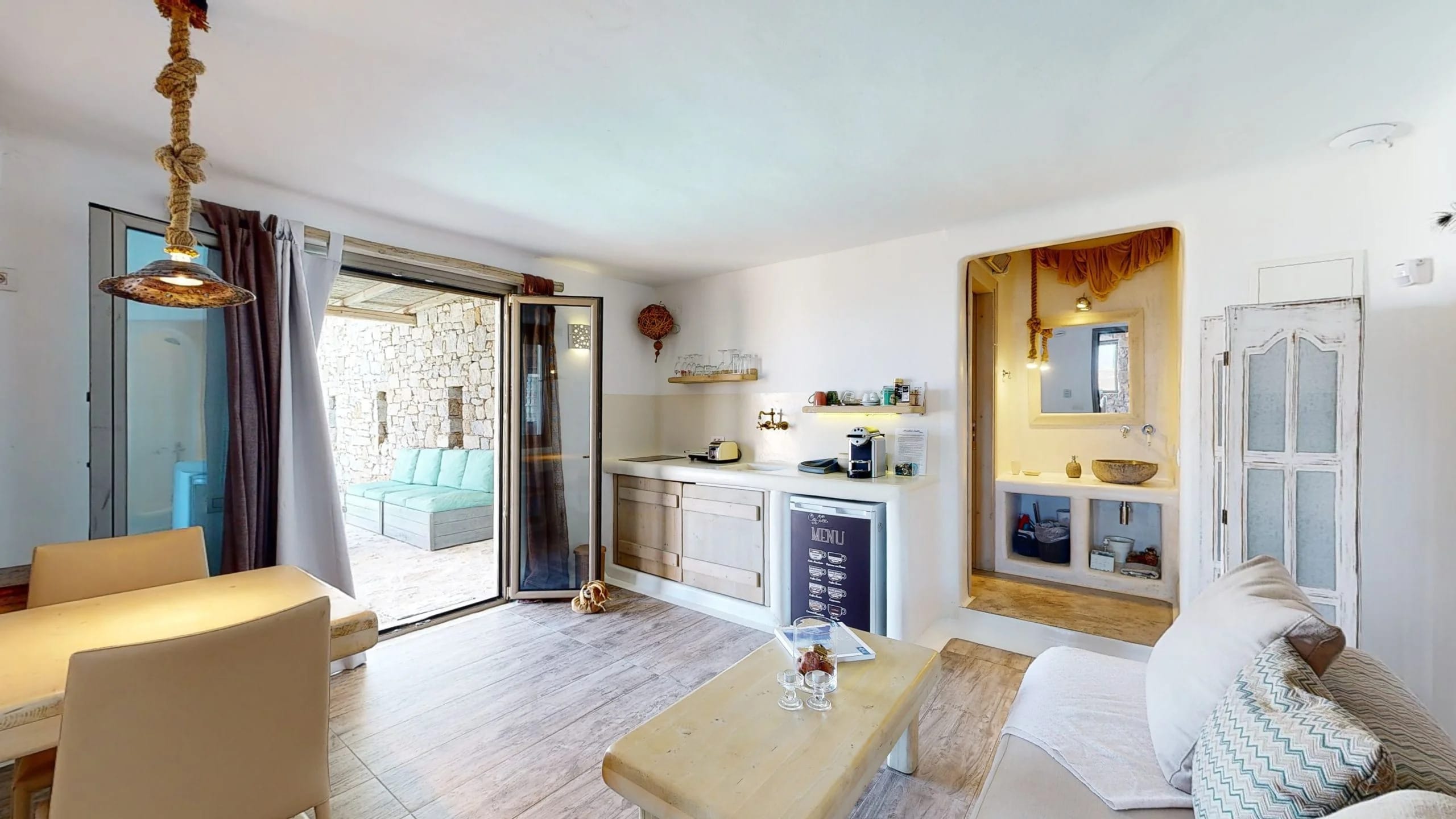 a living room with a dining table