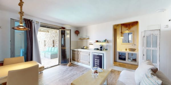 a living room with a dining table