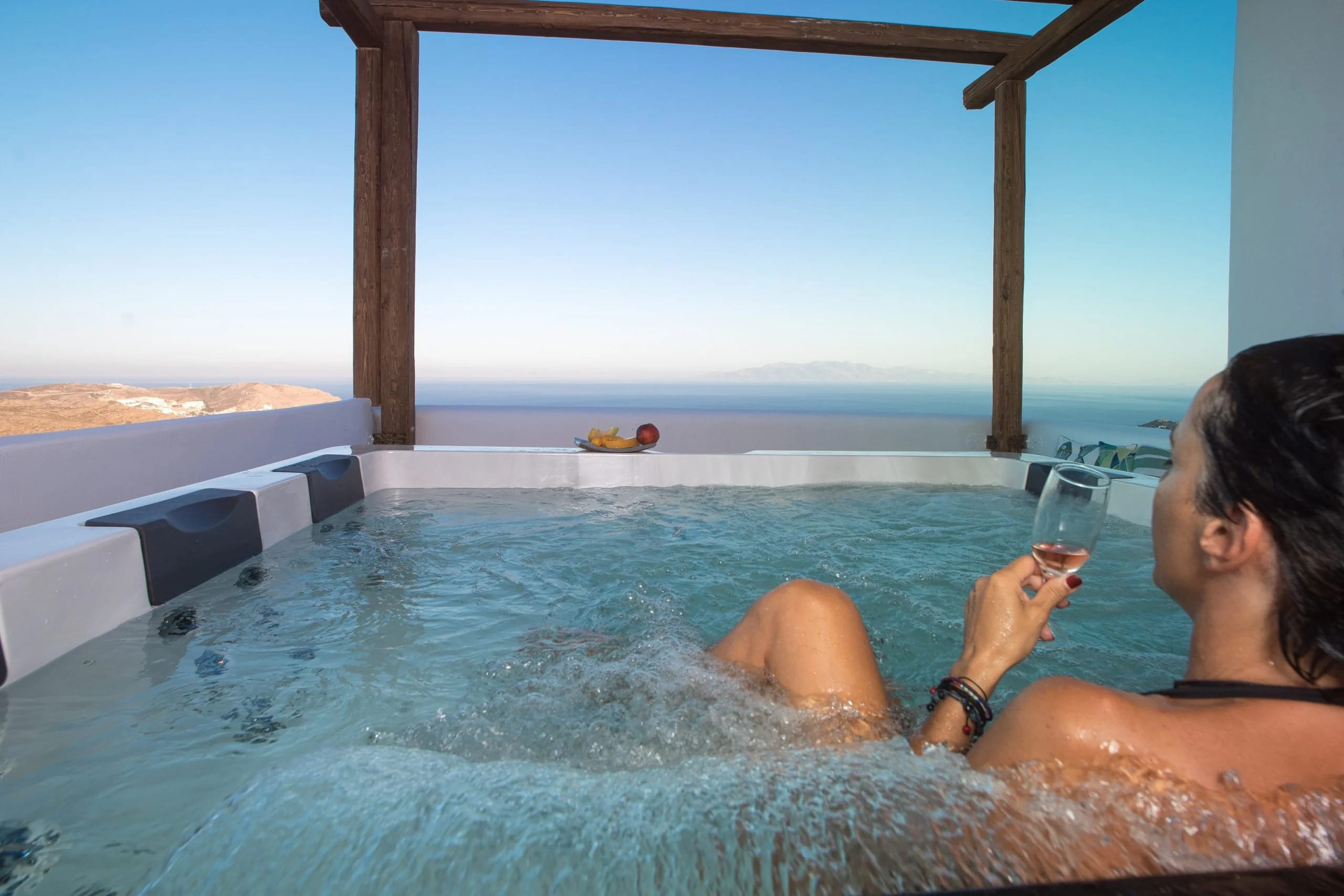 a person sitting in a pool