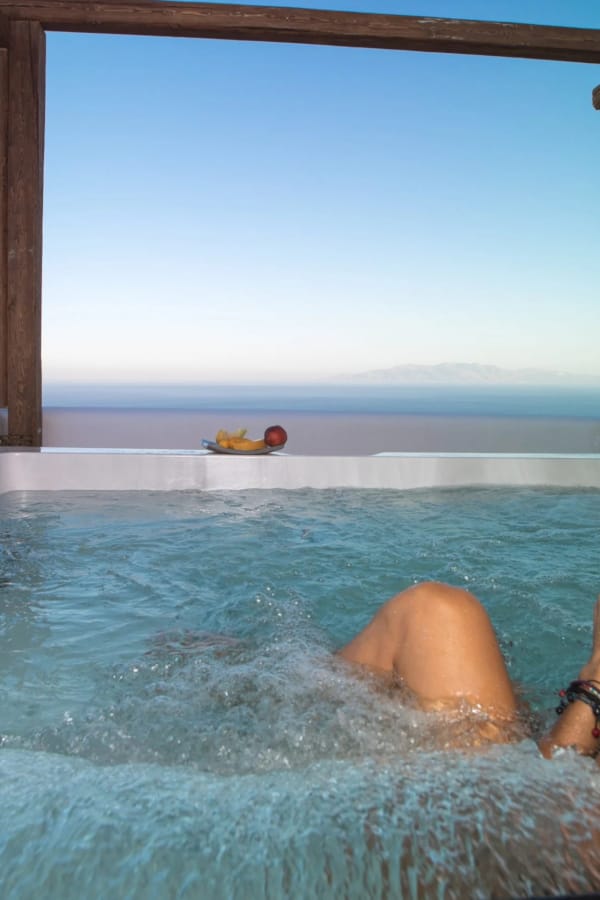 a person sitting in a pool