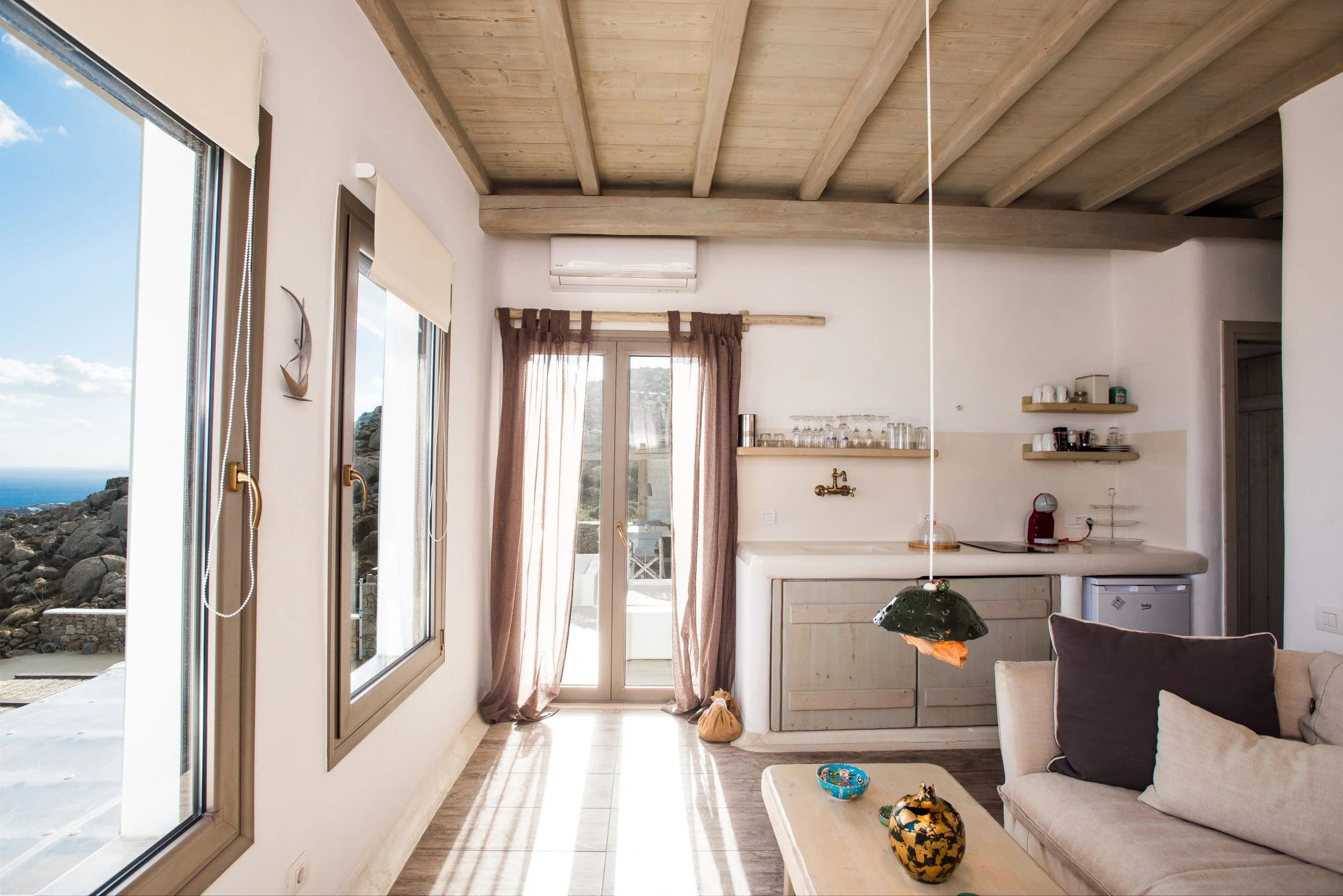 a living room with a large window