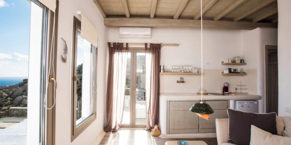 a living room with a large window