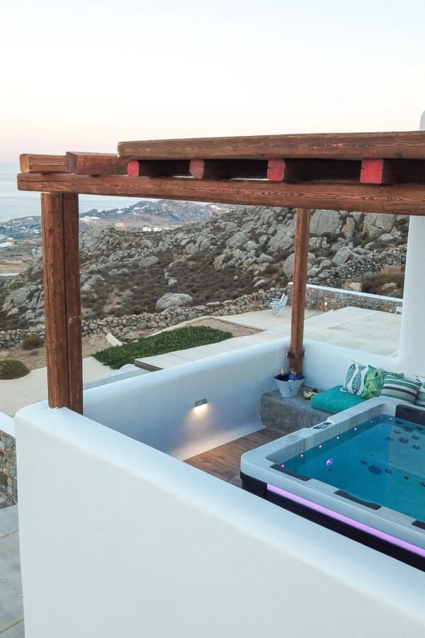 a pool on a deck