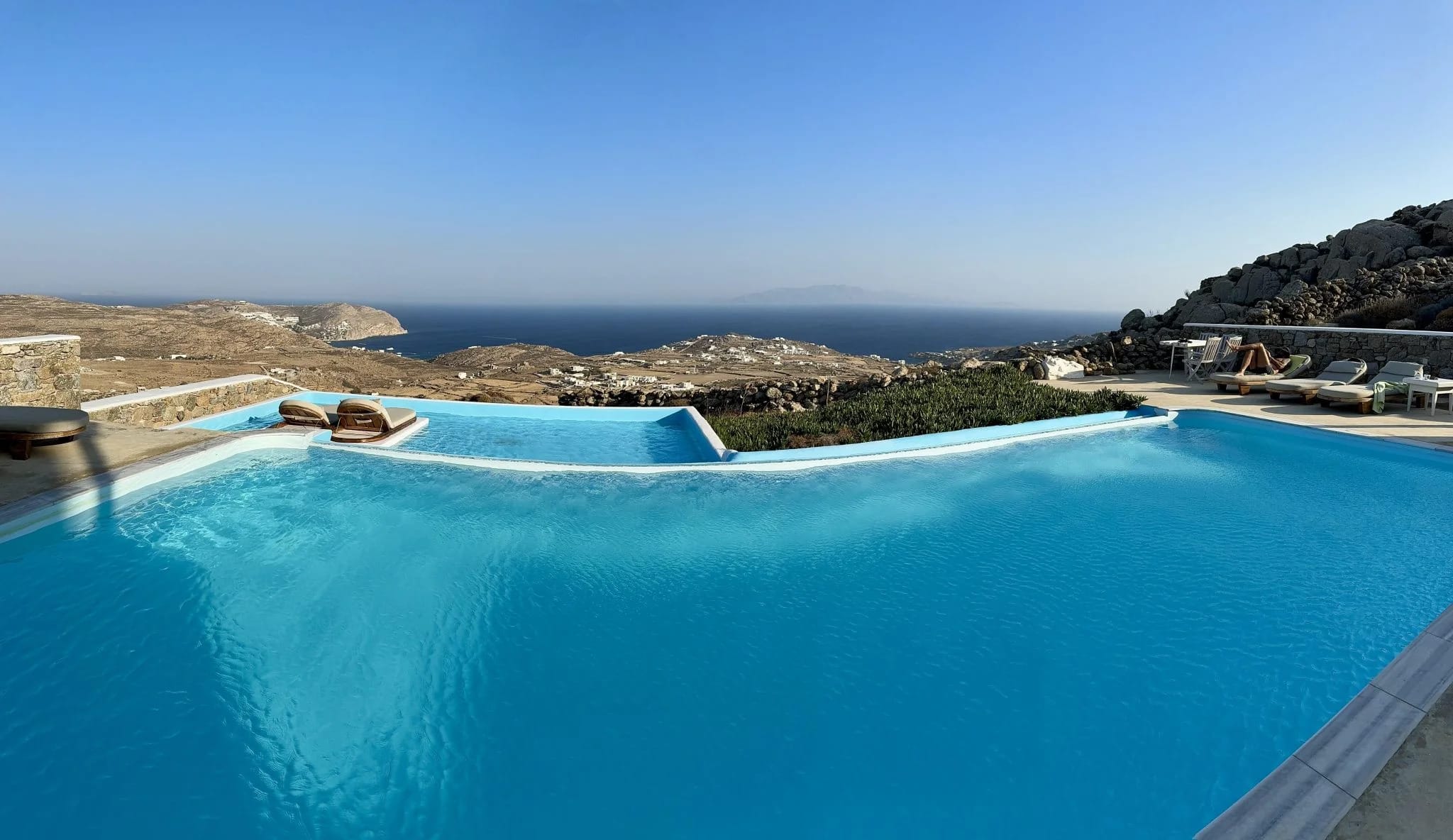 a pool with a blue water