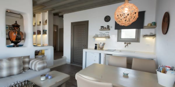 a kitchen with a dining table