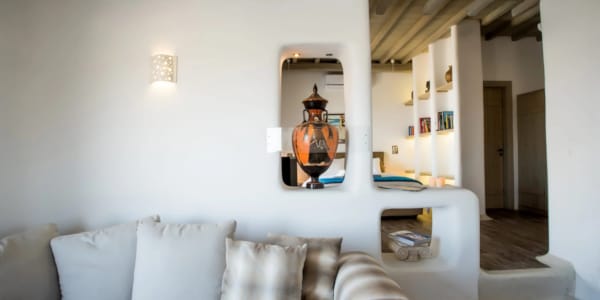 a living room with a fireplace