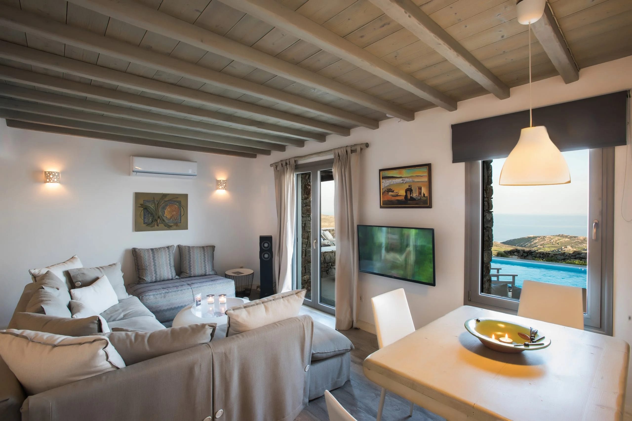 a living room with a large window