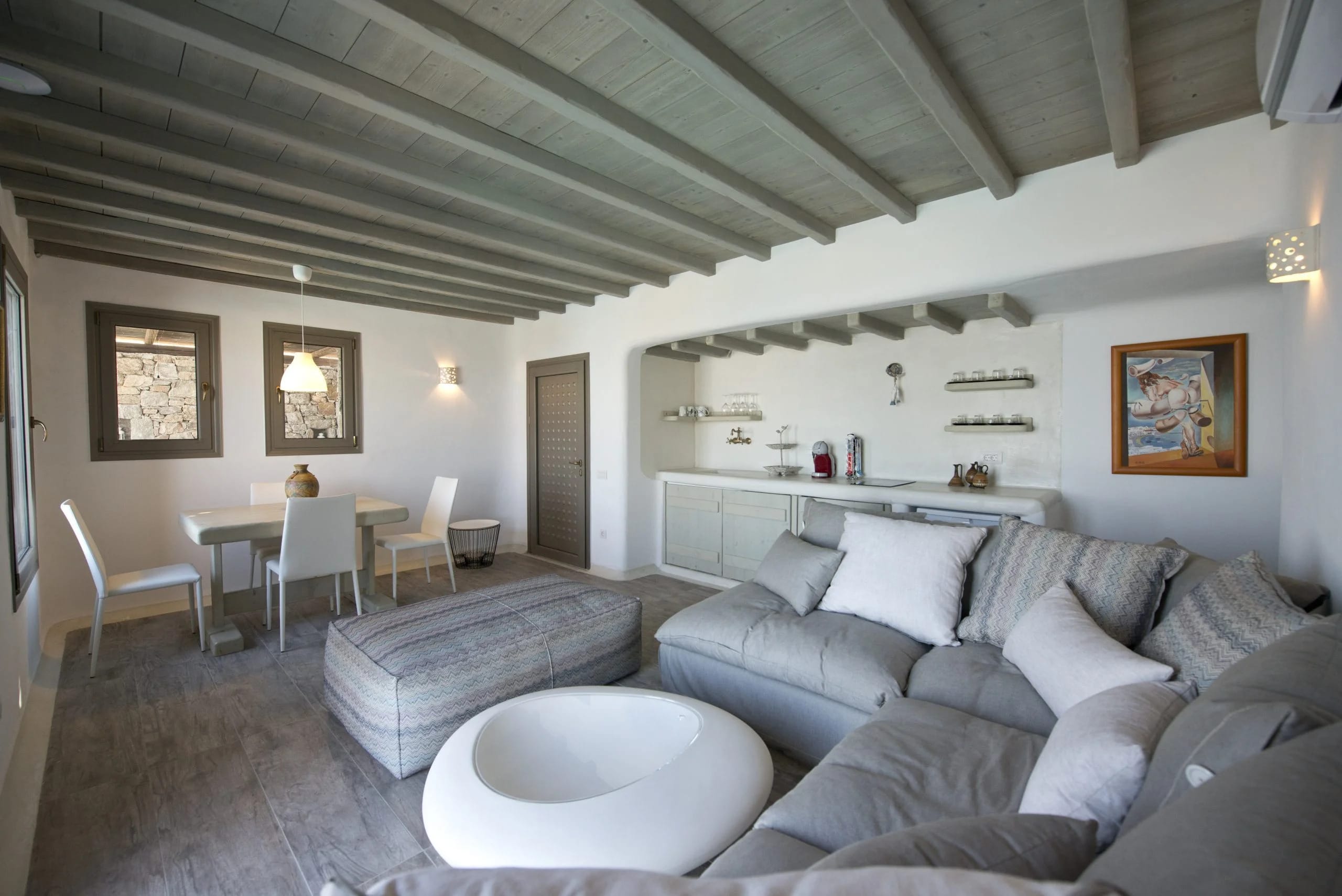 a living room with a couch and a table