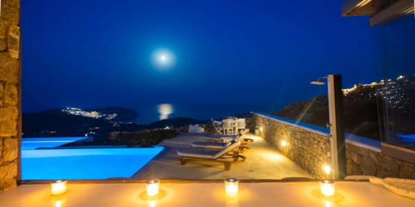 a pool with a building in the background