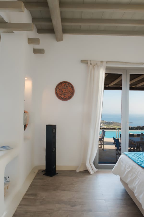 a bedroom with a bed and a television