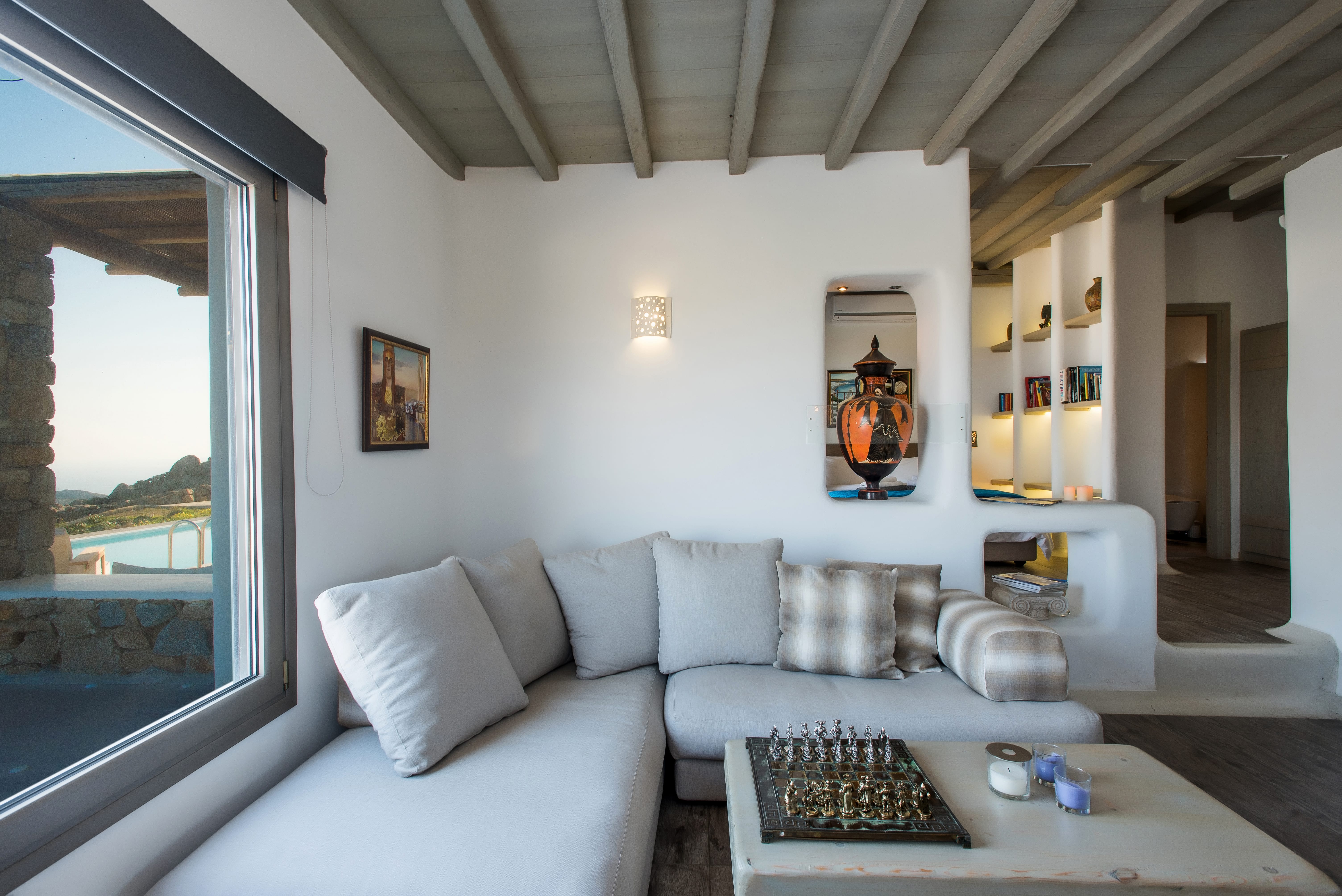 a living room with a large window