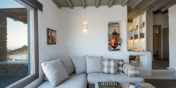 a living room with a large window