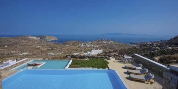 a pool overlooking a city