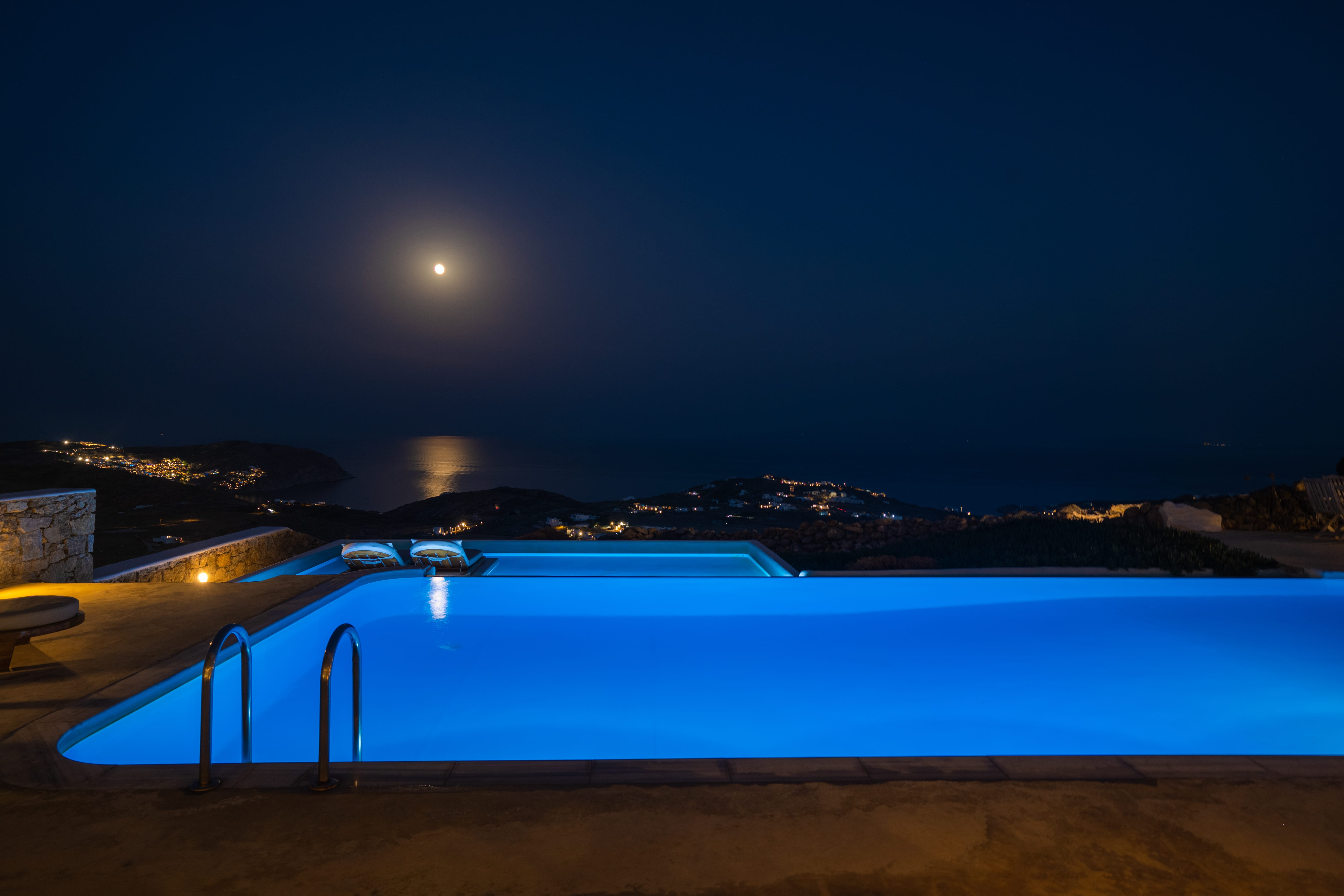 a large pool at night