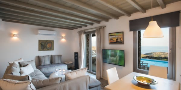 a living room with a large window