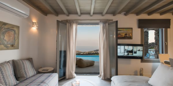 a living room with a large window