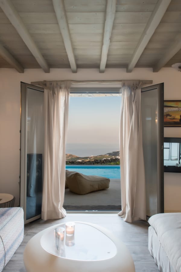 a living room with a large window