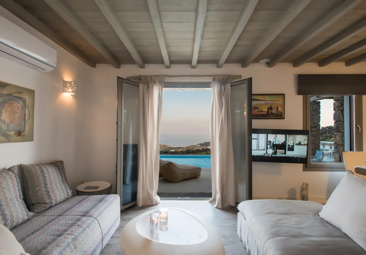 a living room with a large window