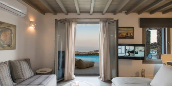 a living room with a large window