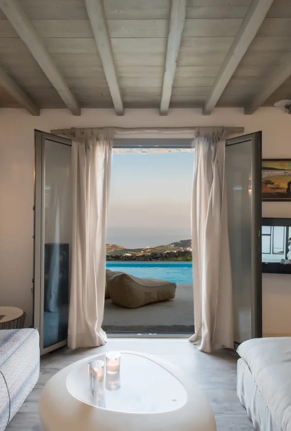 a living room with a large window