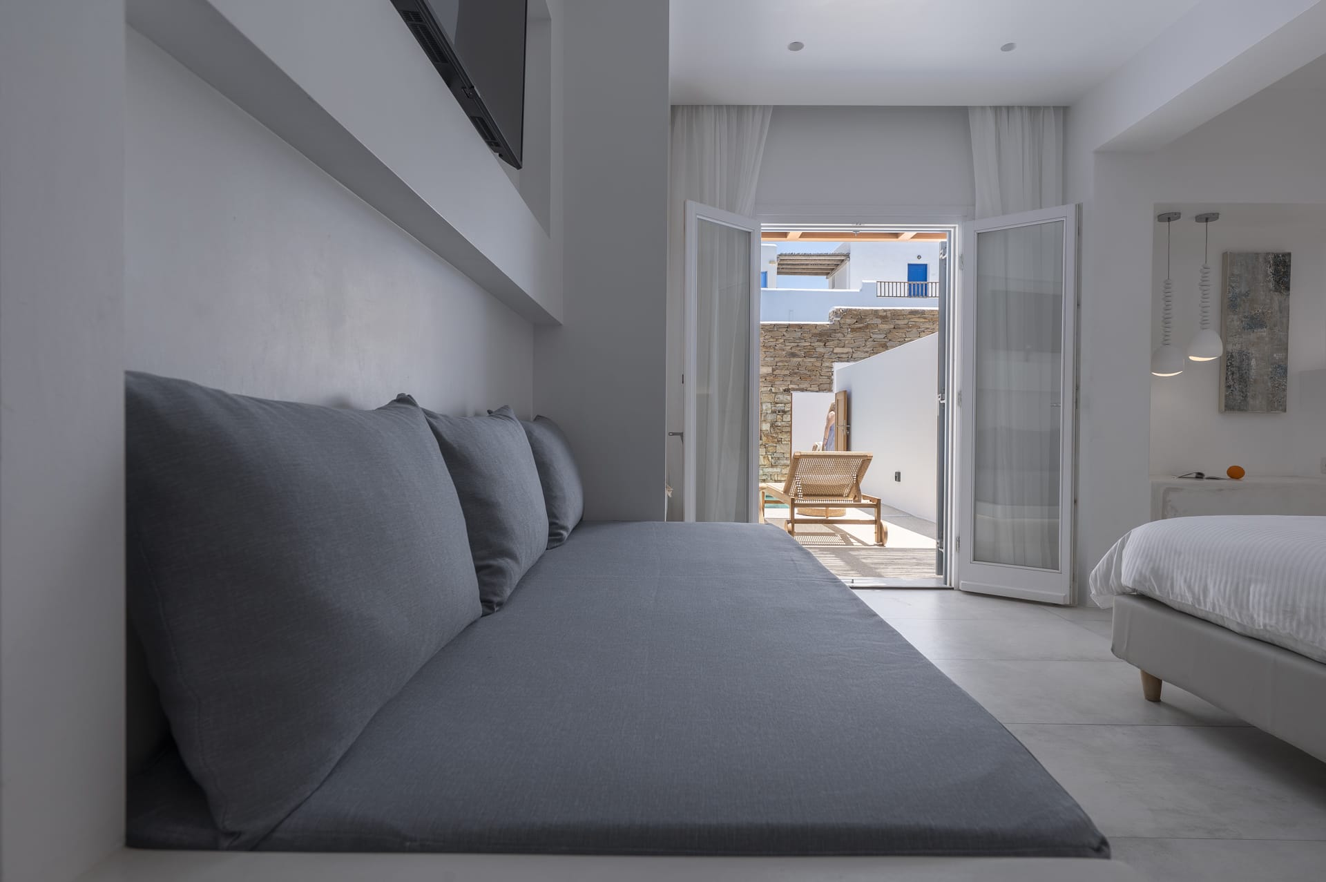 a bedroom with a large bed