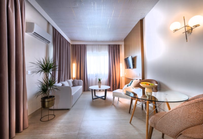 a living room with a couch and a table