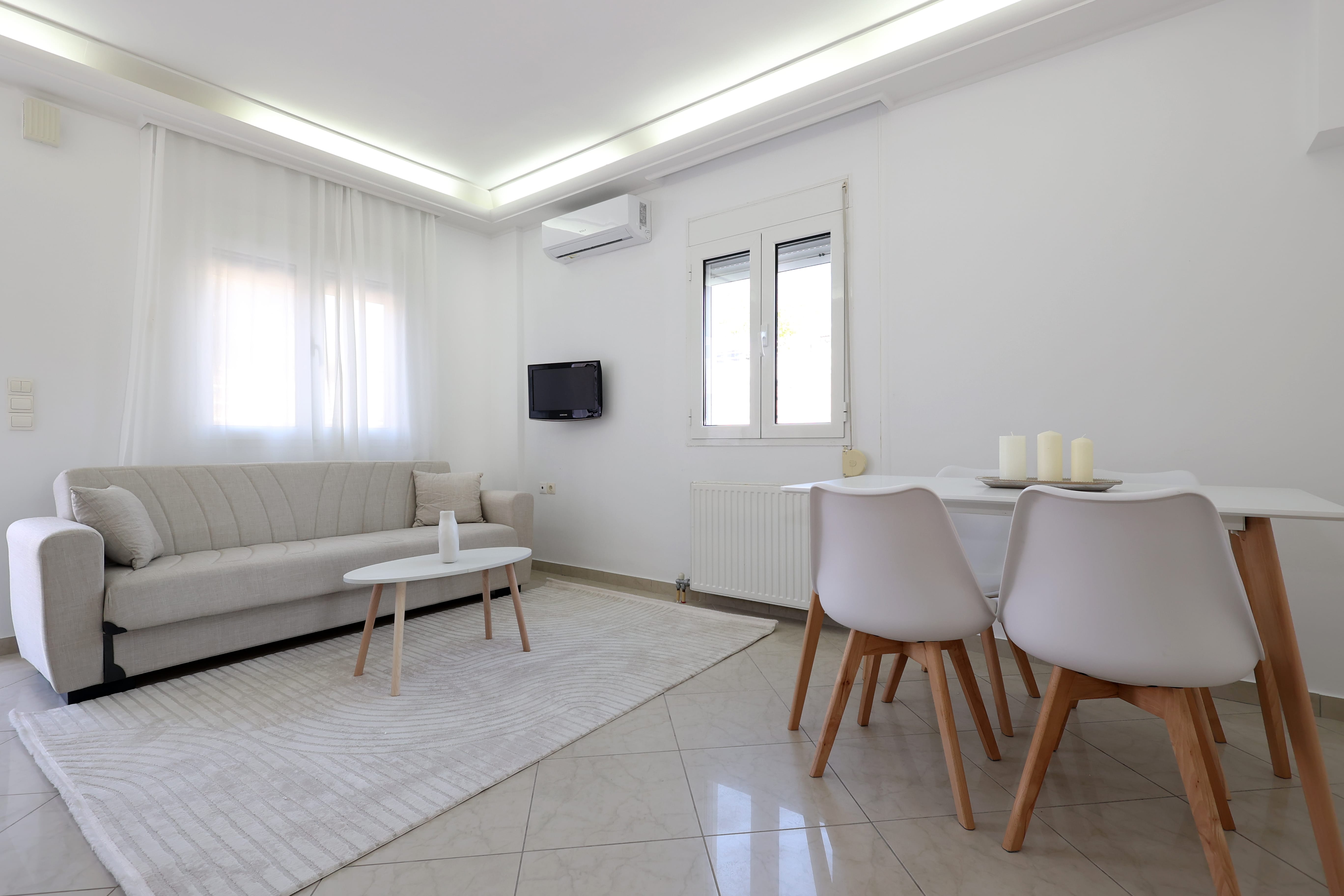 a room with a couch and a table