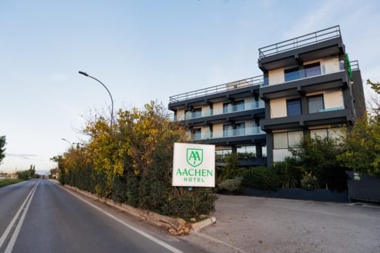 a building with a sign in front