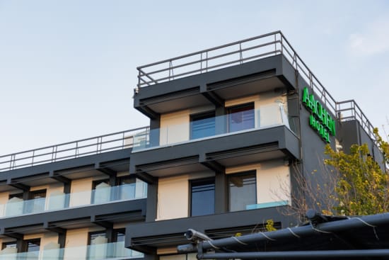 a building with a sign on the side