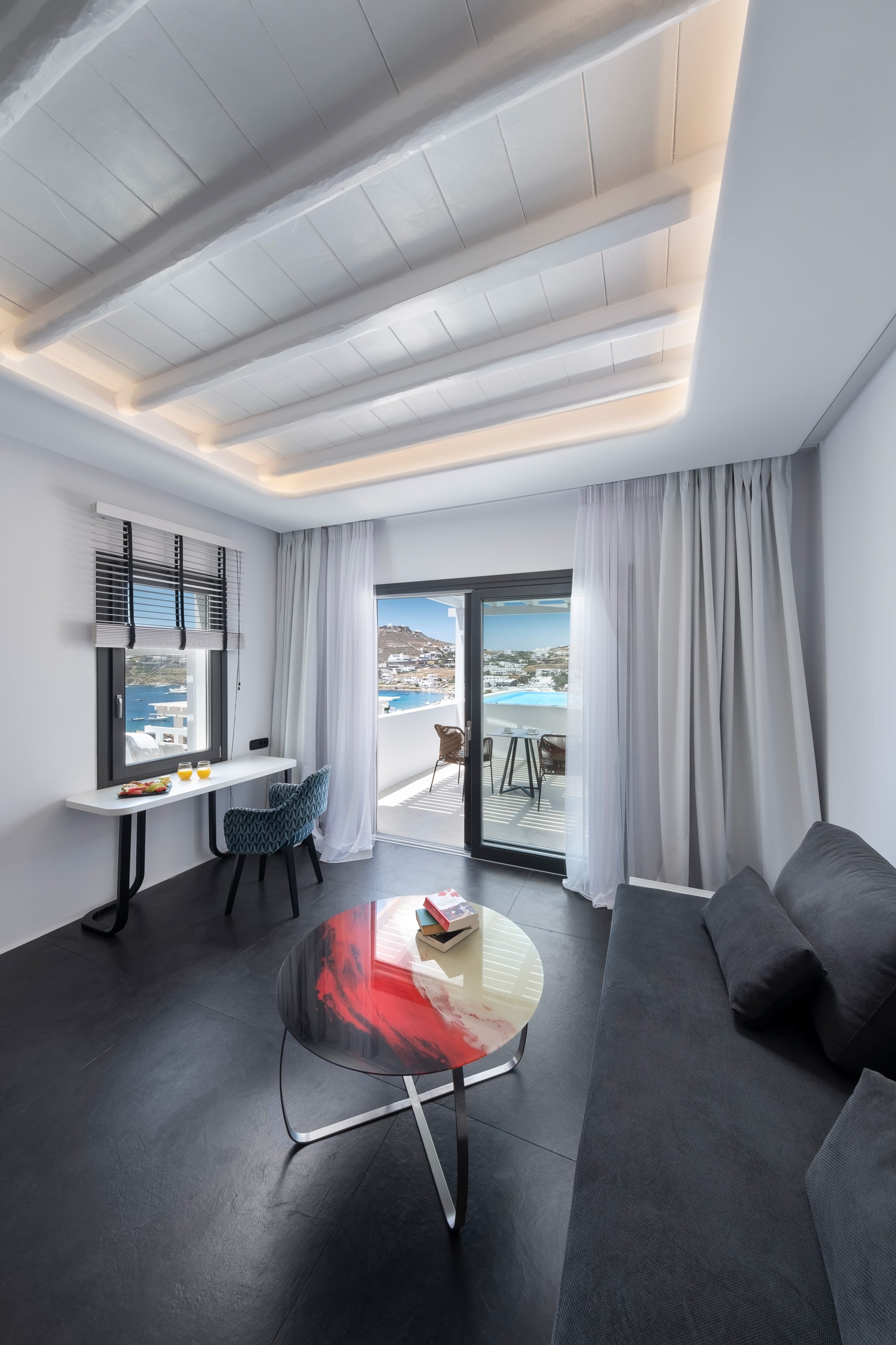 a living room with a large window