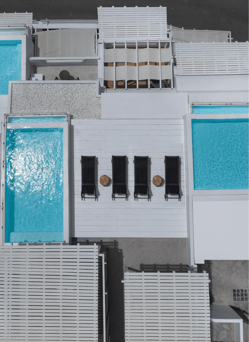 a white building with a blue door