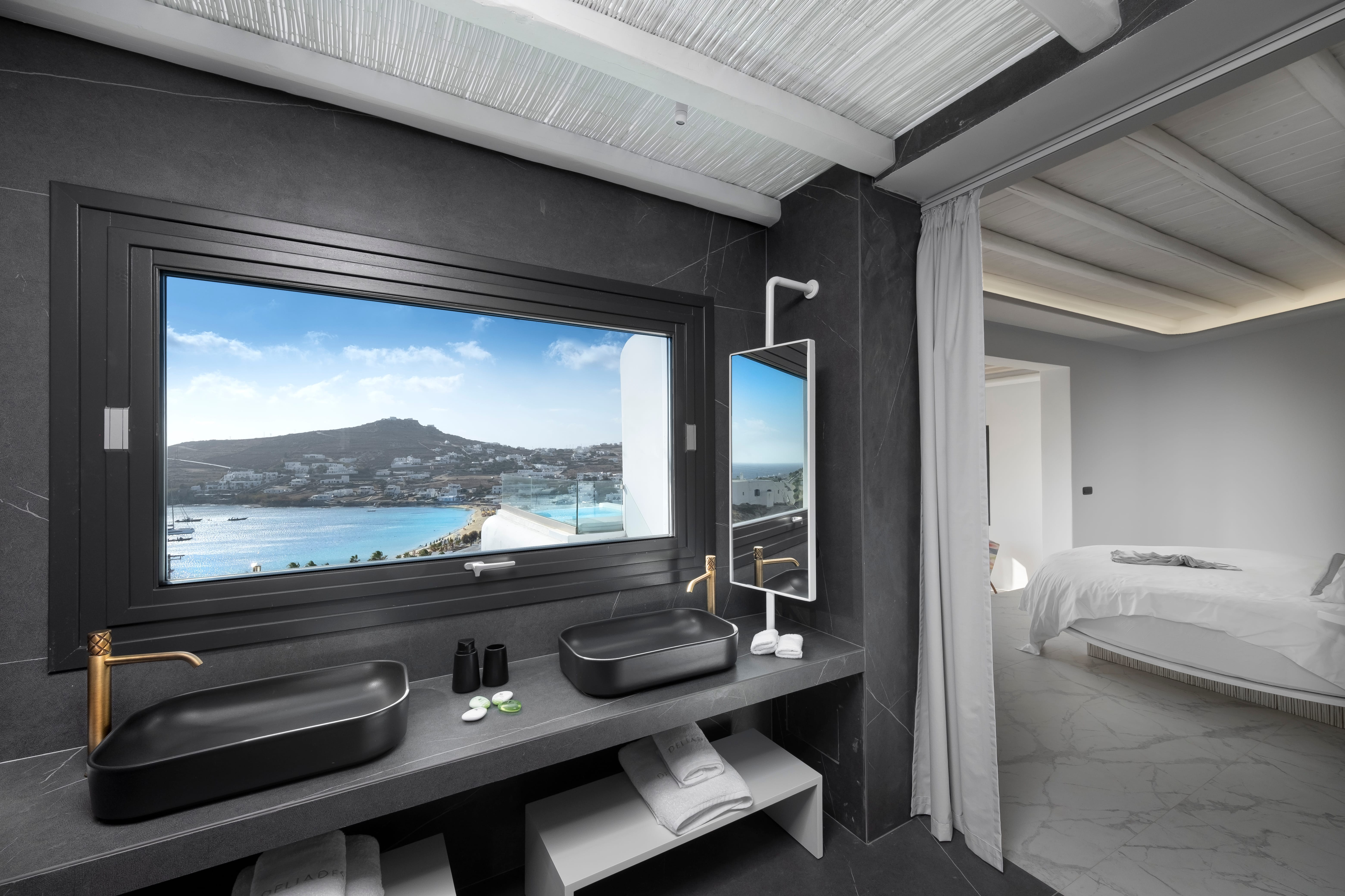a bedroom with a large flat screen television