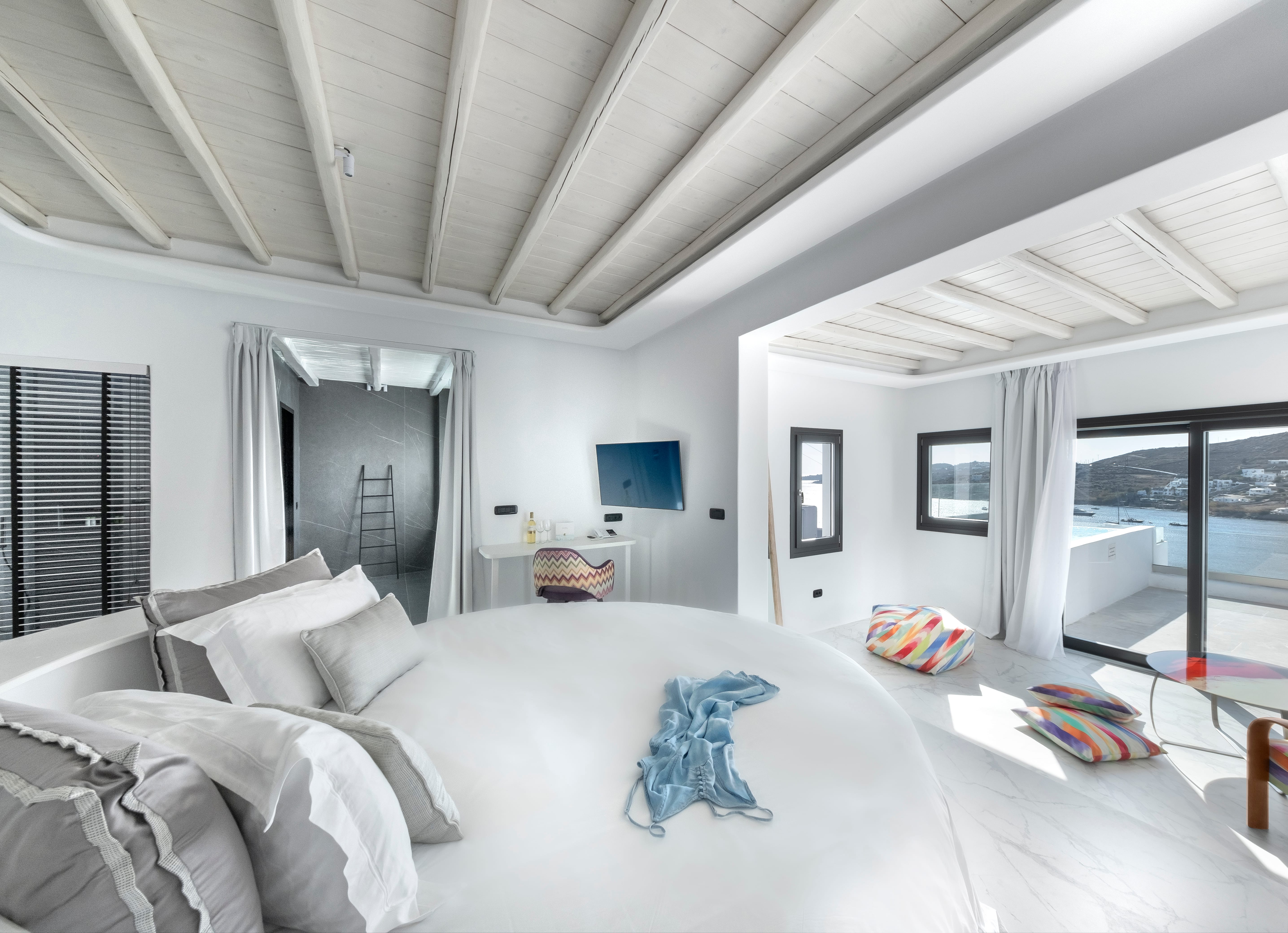 a bedroom with a large bed