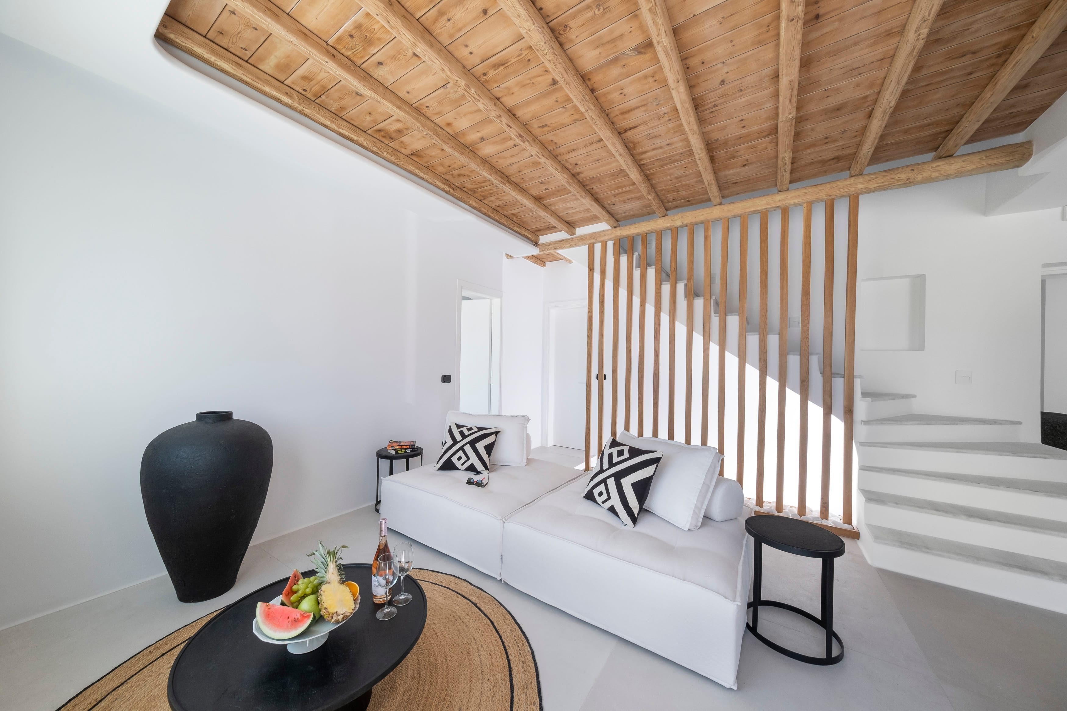 a room with a bed and a table