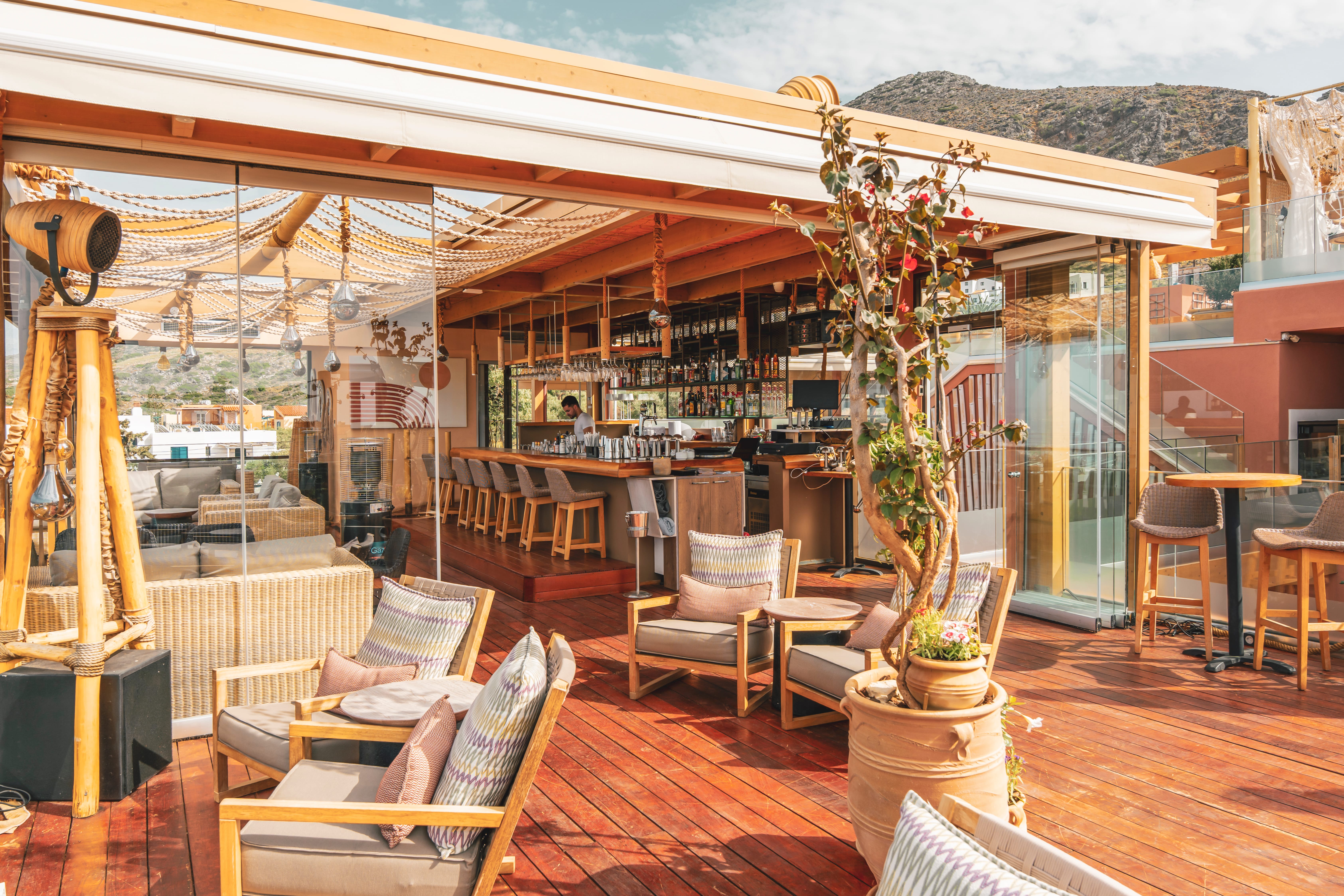 a room with chairs and tables