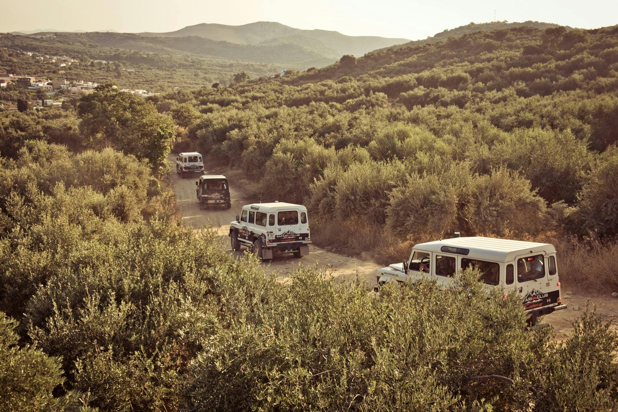 a group of vehicles parked in a field