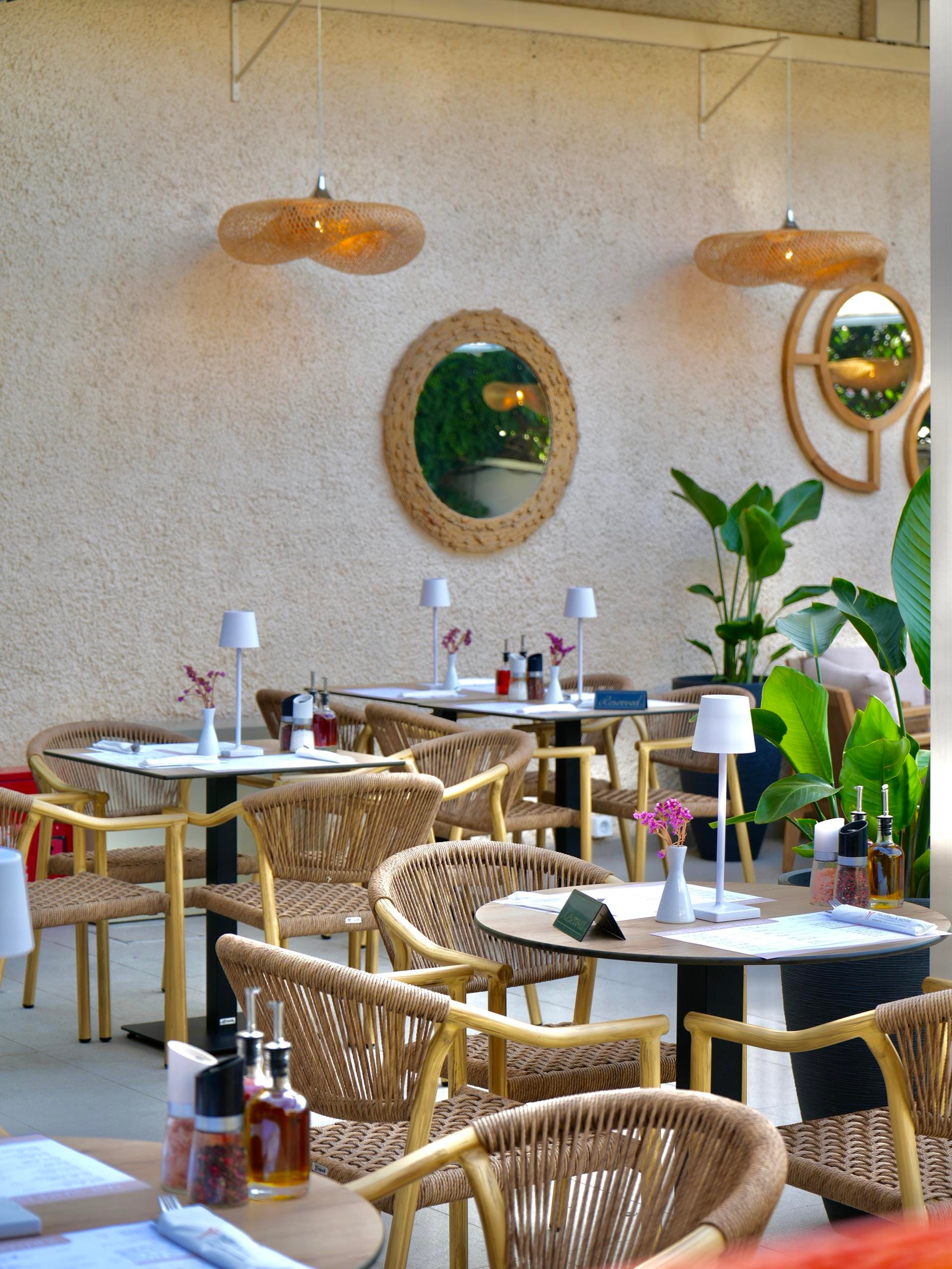 a room with tables and chairs