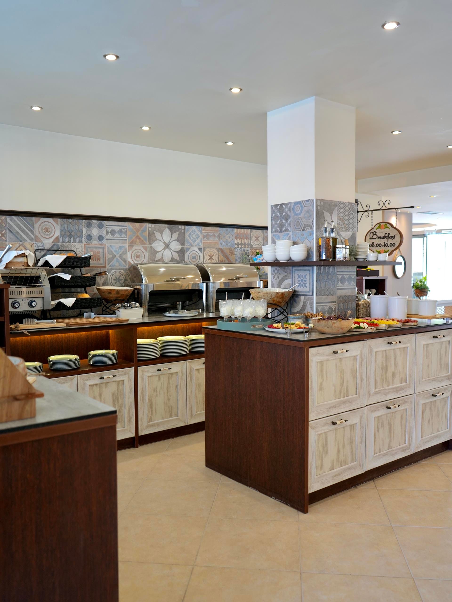 a kitchen with wooden cabinets