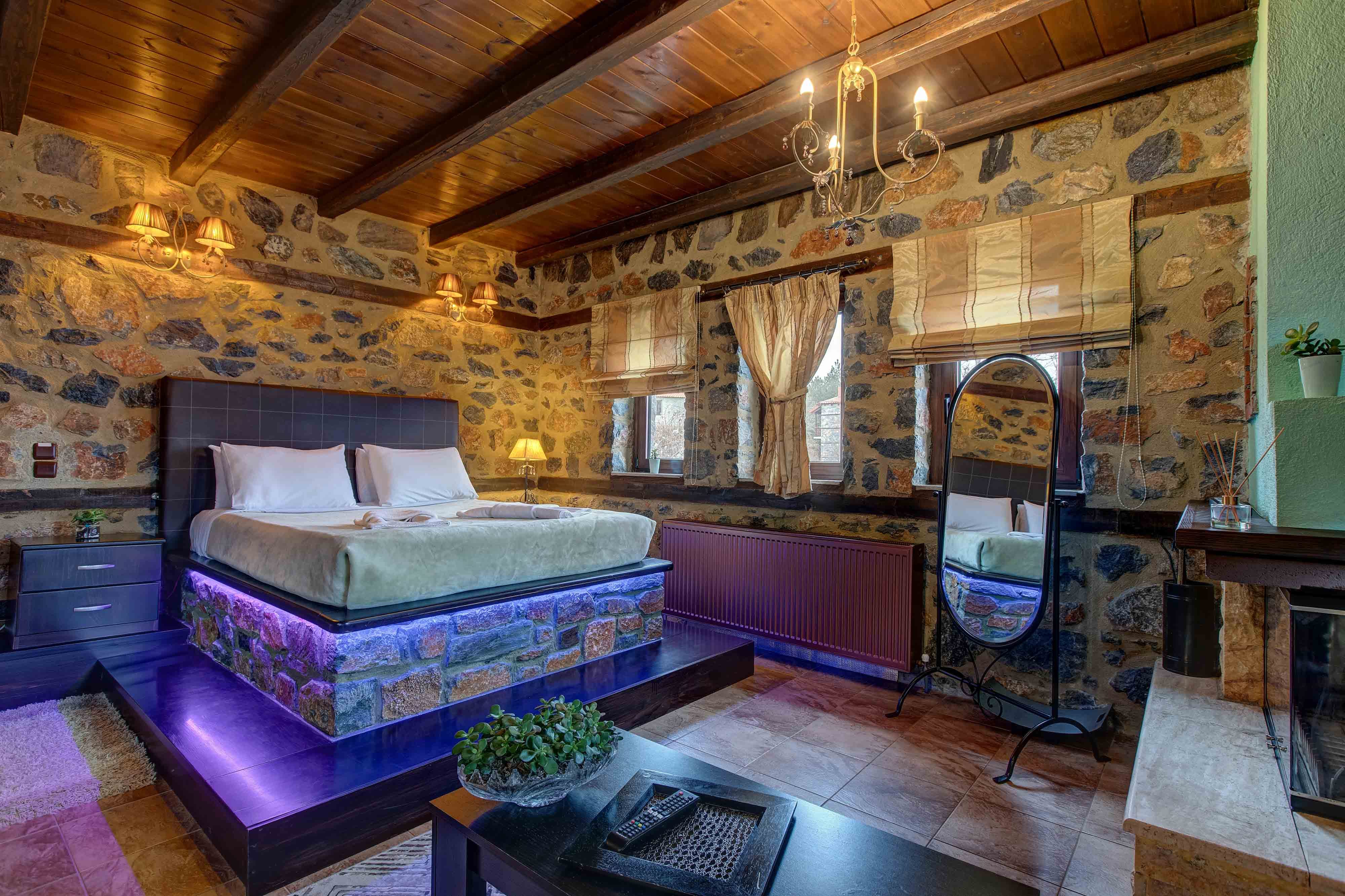 a bedroom with a large bed