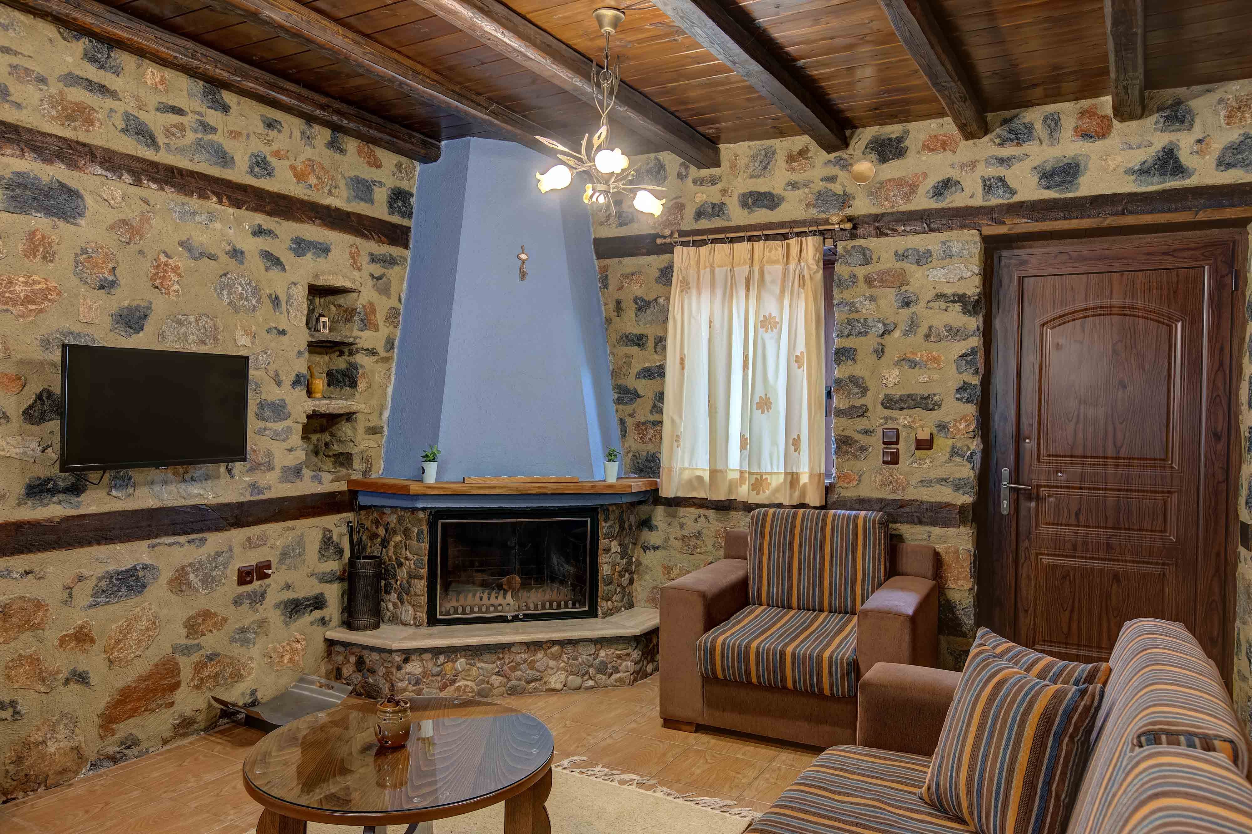 a living room with a fireplace