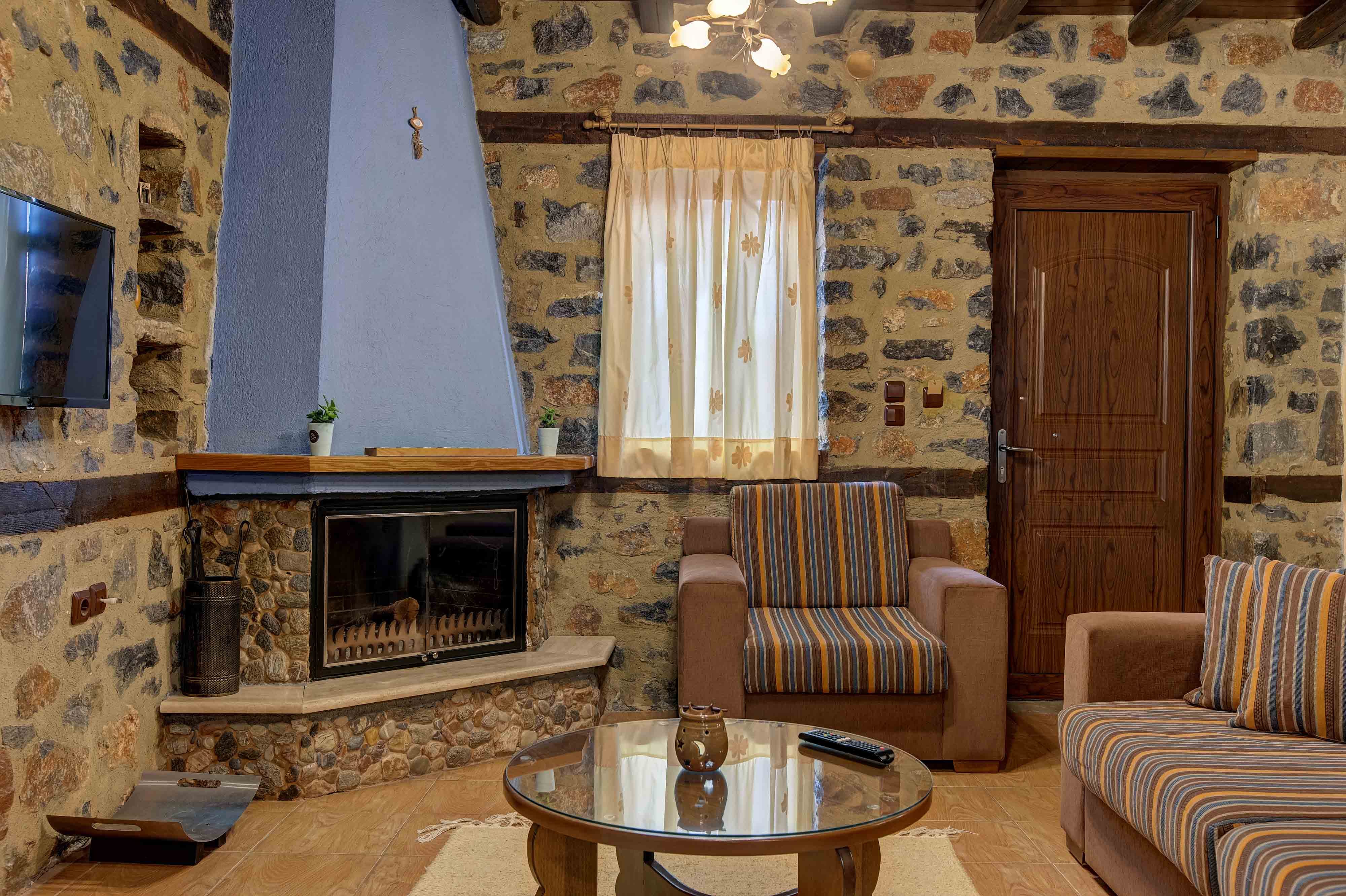 a living room with a fireplace