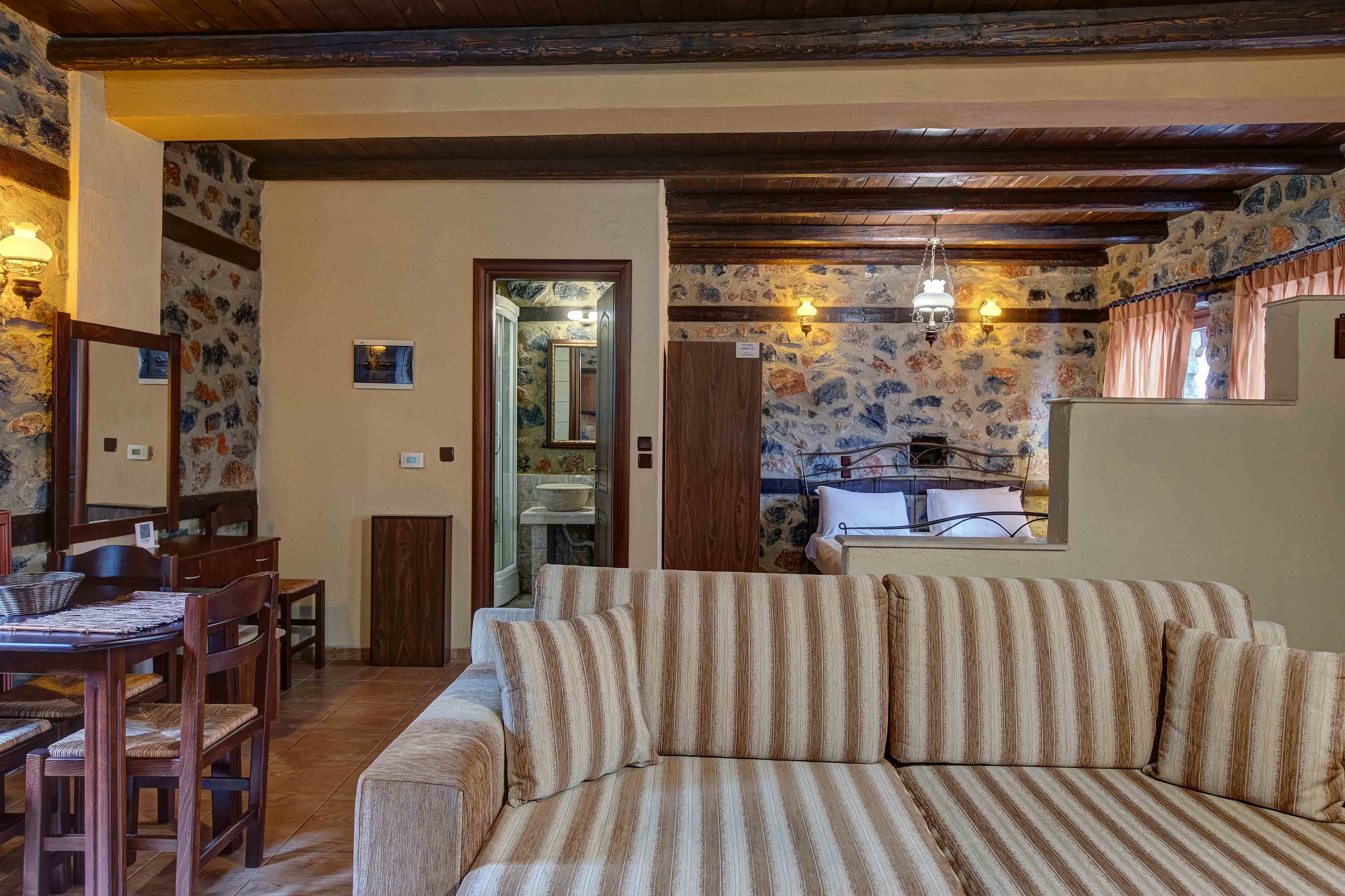 a living room with a couch and a table