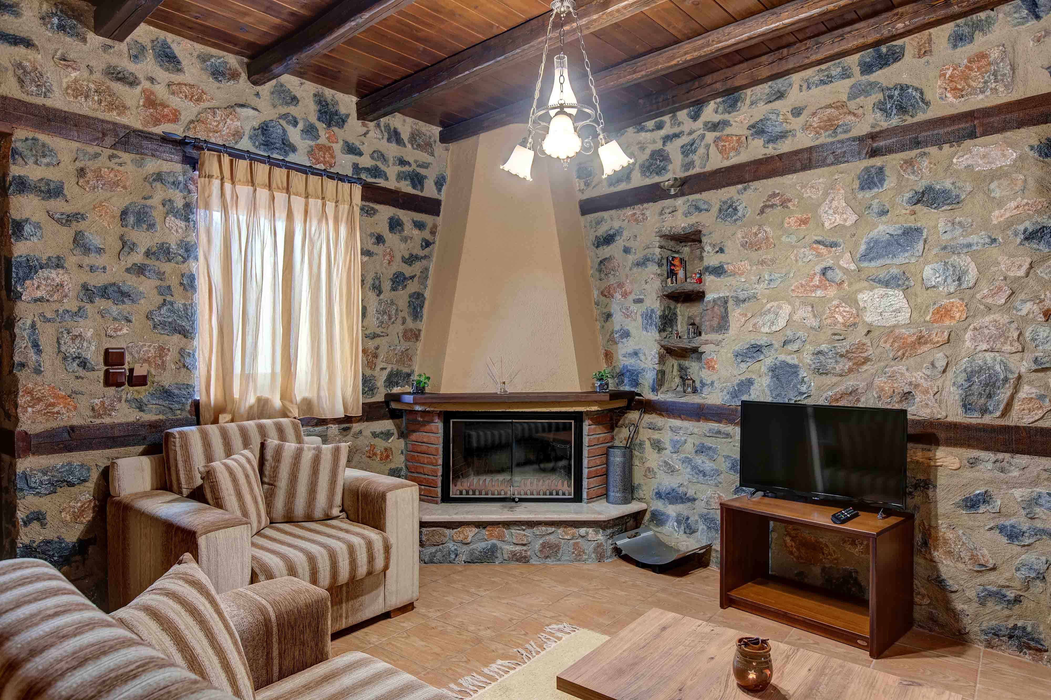 a living room with a fireplace