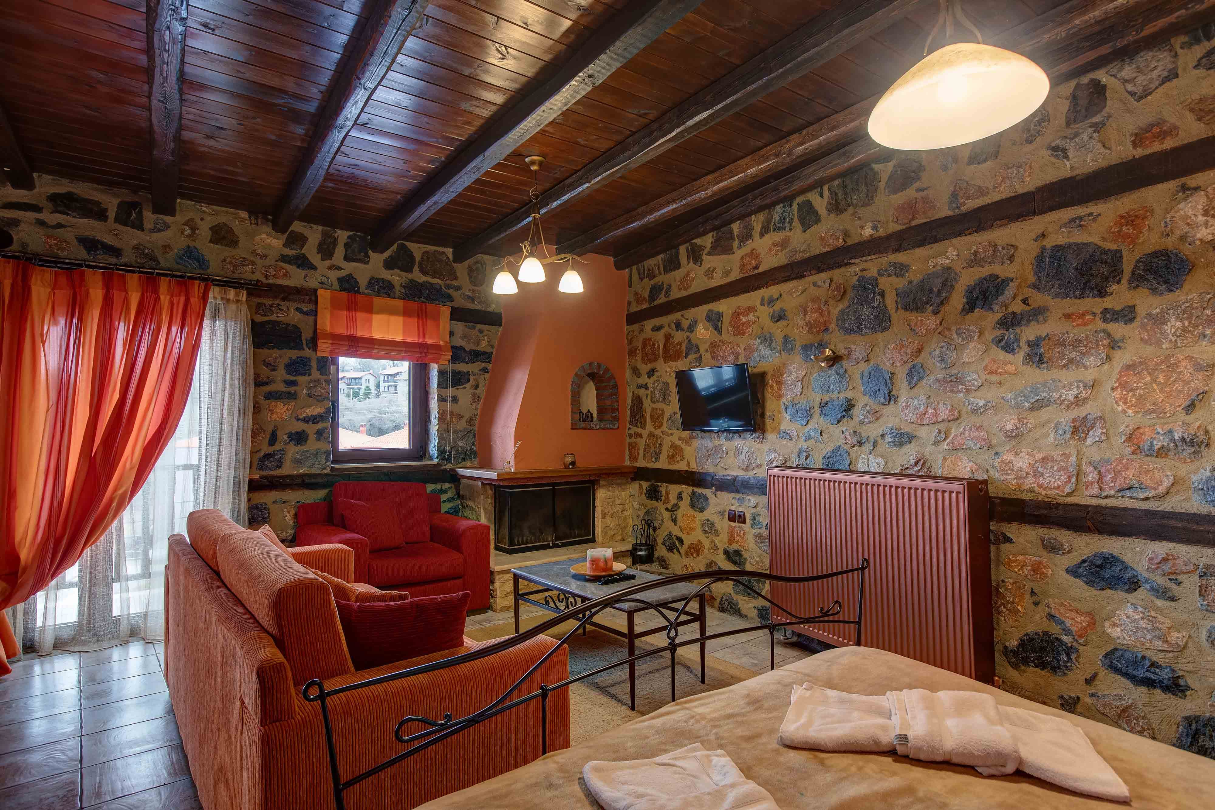 a room with a bed and a table