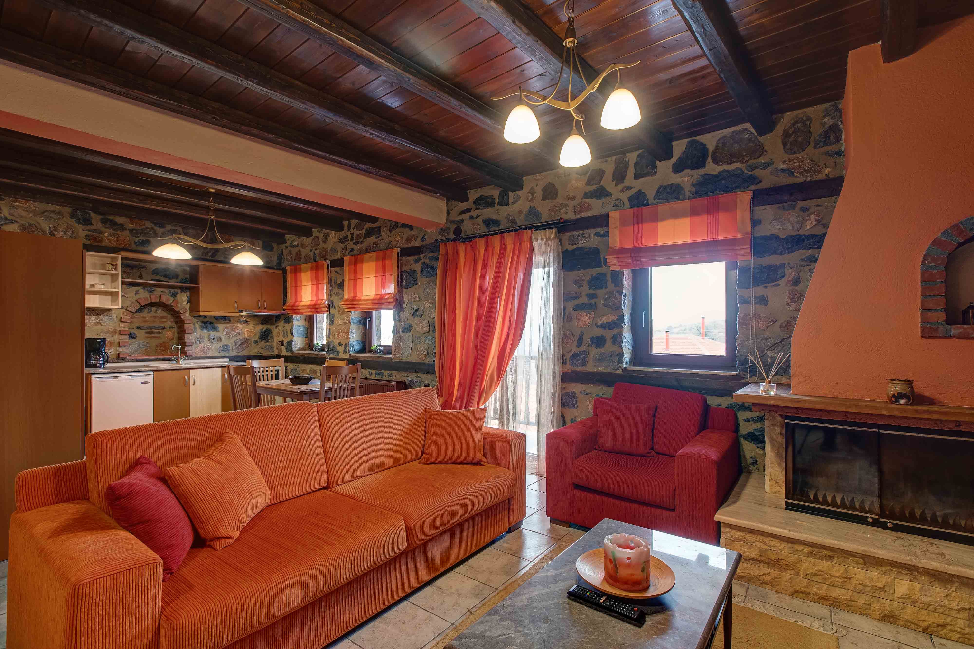 a living room with a couch and a table