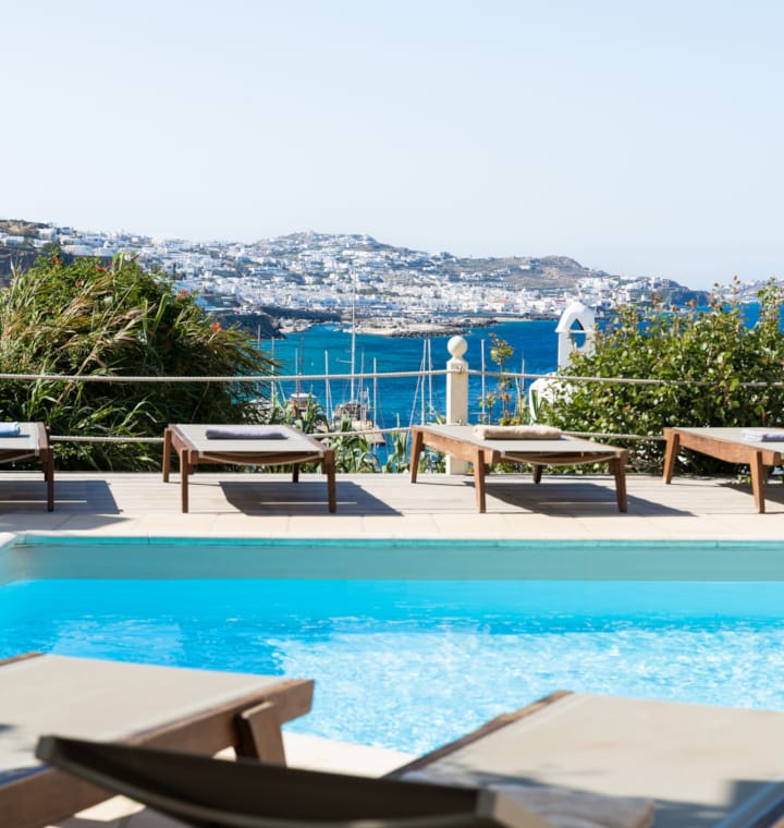 pool with Aegean Sea view hotel Mykonos