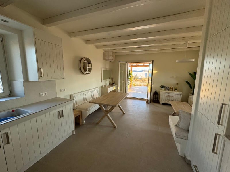 a room with a table and chairs